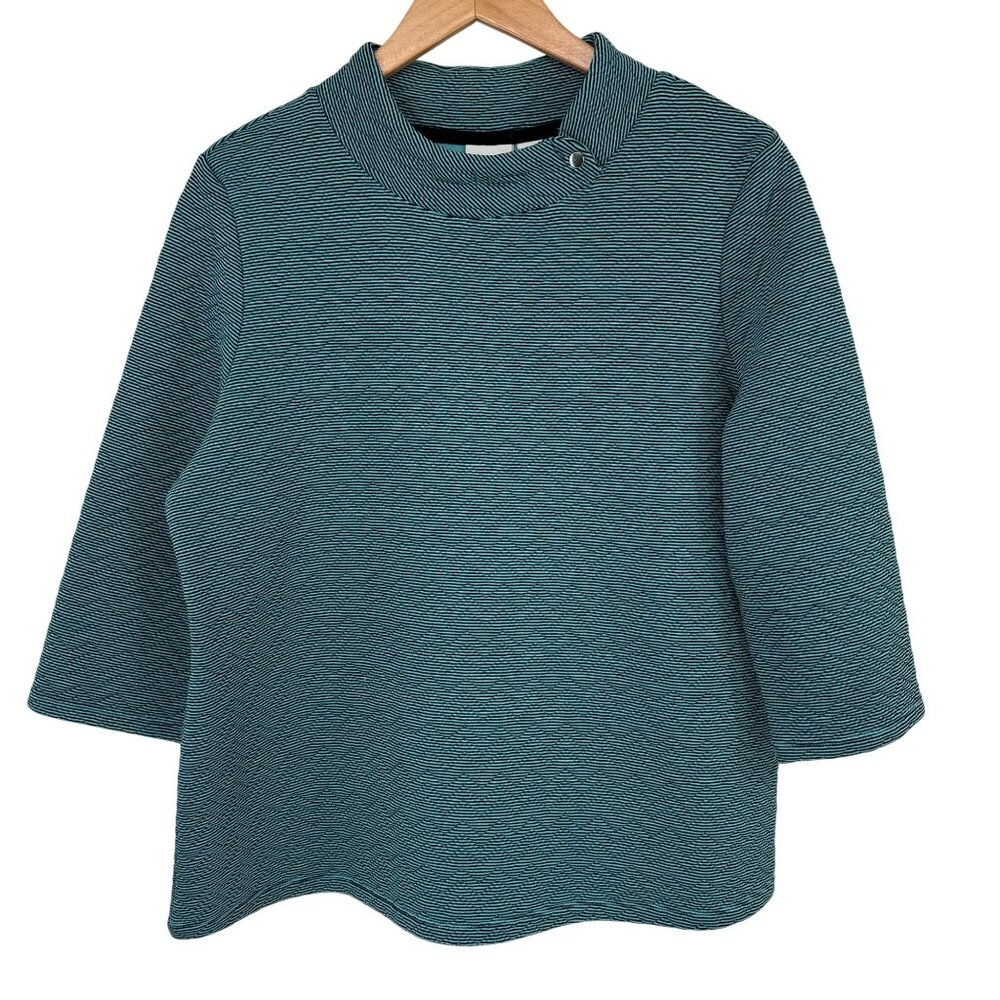 Chicos 2 Weekends Womens Turquoise Textured Knit top shirt Size large 3/4 sleeve